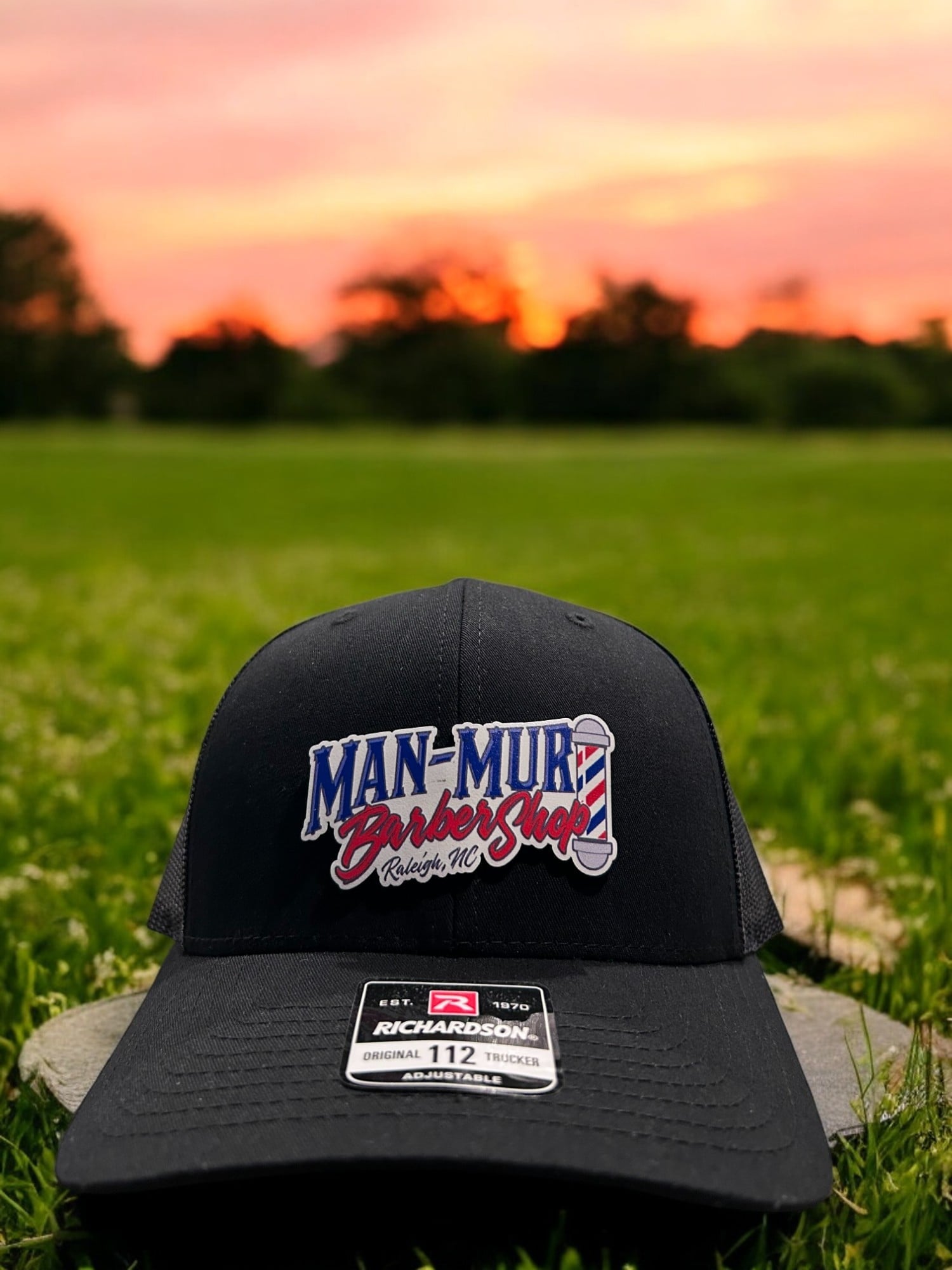 Man-Mur Barber Shop — Black Richardson 112 · full-color PVC patch logo
