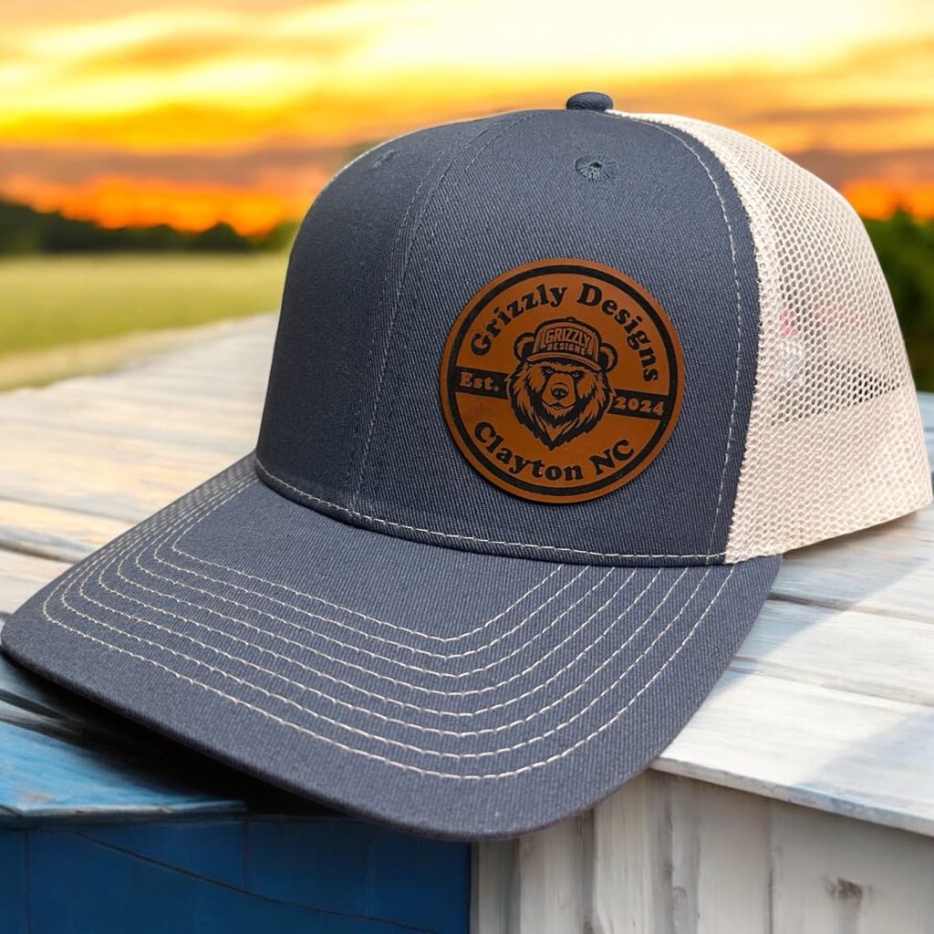 Grizzly Designs — Richardson 112 trucker · laser engraved leather patch