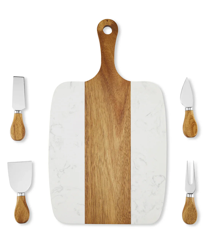 Marble and Acacia Serving Board Set with Tools - Grizzly Designs